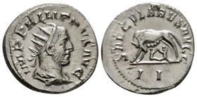 PHILIP I 'THE ARAB' (244-249). Antoninianus. Rome. Saecular Games/1000th Anniversary of Rome issue.
Obv: IMP PHILIPPVS AVG.
Radiate, draped and cuiras...