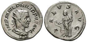 PHILIP I 'THE ARAB' (244-249). Antoninianus. Rome.
Obv: IMP M IVL PHILIPPVS AVG.
Radiate, draped and cuirassed bust right.
Rev: SALVS AVG.
Salus stand...