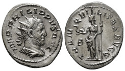 PHILIP I 'THE ARAB' (244-249). Antoninianus. Rome.
Obv: IMP PHILIPPVS AVG.
Radiate, draped and cuirassed bust right.
Rev: TRANQVILLITAS AVGG.
Tranquil...
