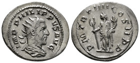 PHILIP I 'THE ARAB' (244-249). Antoninianus. Rome.
Obv: IMP M IVL PHILIPPVS AVG.
Radiate, draped and cuirassed bust right.
Rev: P M TR P III COS P P.
...