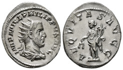 PHILIP I 'THE ARAB' (244-249). Antoninianus. Rome.
Obv: IMP M IVL PHILIPPVS AVG.
Radiate, draped and cuirassed bust right.
Rev: AEQVITAS AVGG.
Aequita...