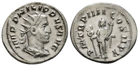 PHILIP I 'THE ARAB' (244-249). Antoninianus. Rome.
Obv: IMP M IVL PHILIPPVS AVG.
Radiate, draped and cuirassed bust right.
Rev: P M TR P III COS P P.
...