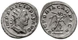 PHILIP I 'THE ARAB' (244-249). Antoninianus. Rome.
Obv: IMP PHILIPPVS AVG.
Radiate, draped and cuirassed bust right.
Rev: VICTORIA CARPICA.
Victory ad...