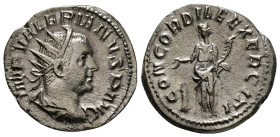 Valerian I. Antoninianus. 254-255 d.C. Viminacium. (Ric-233 var). (Mir-803d). (C-36 var). Anv.: IMP VALERIANVS P AVG Laureate, draped and cuirassed bu...