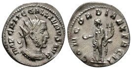 GALLIENUS (253-268). Antoninianus. Viminacium.
Obv: IMP GALLIENVS P AVG.
Radiate and draped bust right.
Rev: CONCOR MIL.
Concordia standing left, hold...