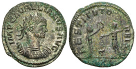 AURELIAN (270-275). Antoninianus. Serdica.
Obv: IMP AVRELIANVS AVG.
Radiate and cuirassed bust right.
Rev: RESTITVT ORBIS 
Female figure standing righ...
