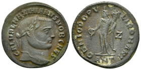GALERIUS MAXIMIANUS (Caesar, 293-305). Follis. Antioch.
Obv: GAL VAL MAXIMIANVS NOB CAES.
Laureate head right.
Rev: GENIO POPVLI ROMANI / crescent / Z...