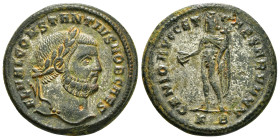 CONSTANTIUS I (305-306). Follis. Cyzicus.
Obv: IMP GAL VAL CONSTANTIVS P F AVG.
Laureate head right.
Rev: GENIO POPVLI ROMANI / K B.
Genius standing l...