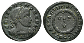 CRISPUS (Caesar, 316-326). Follis. Aquileia.
Obv: CRISPVS NOB CAES.
Laureate, draped and cuirassed bust right.
Rev: CAESARVM NOSTRORVM / • AQS •.
VOT ...
