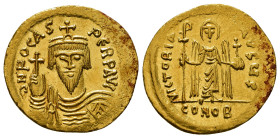 PHOCAS (602-610). GOLD Solidus. Constantinople.
Obv: O N FOCAS PЄRP AVG.
Crowned and cuirassed facing bust, holding globus cruciger.
Rev: VICTORIA ...