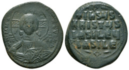ANONYMOUS FOLLES. Class A2. Attributed to Basil II & Constantine VIII (976-1025). Follis. Constantinople.
Obv: + ЄMMANOVHΛ / IC - XC.
Facing bust of C...