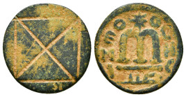 Arab-Byzantine Coinage. Antarados/Tartûs Æ Follis. Circa AH 70. Facing bust of Constans II, surrounded by KA-Lon / Large M flankek by Greek mint name,...