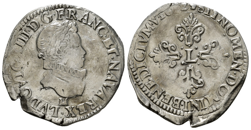 FRANCE. Louis XIII (1610-1643). Demi-franc (1612-M). Toulouse.
Obv: LVDOVIC XIII...