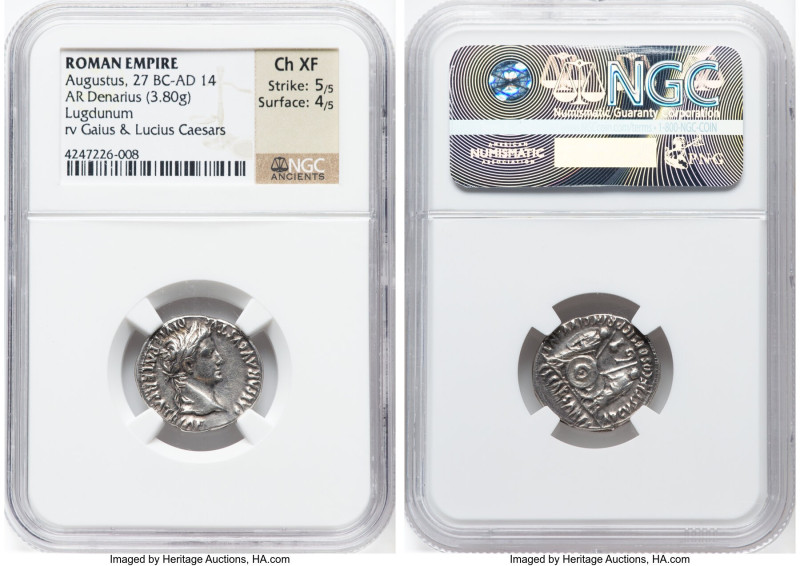 Augustus (27 BC-AD 14). AR denarius (20mm, 3.80 gm, 2h). NGC Choice XF 5/5 - 4/5...