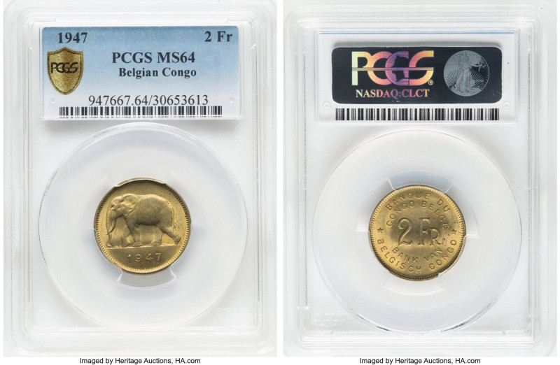 Belgian Colony 2 Francs 1947 MS64 PCGS, Pretoria mint, KM28. HID09801242017 © 20...