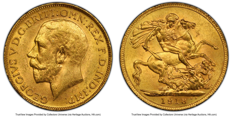 George V gold Sovereign 1918-C MS61 PCGS, Ottawa mint, KM20, S-3997. HID09801242...