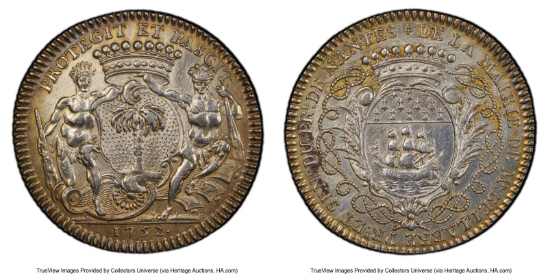 Louis XV silver "Nantes-Port des Antillies" Jeton 1752 AU Details (Cleaned) PCGS...