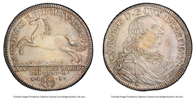 Brunswick-Wolfenbüttel. Karl I 2/3 Taler (Gulden) 1764 E-IDB MS61 PCGS, Brunswic...