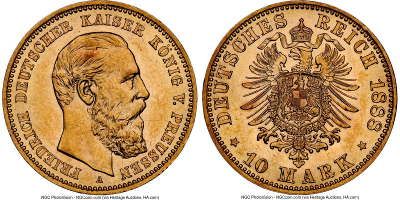 Prussia. Friedrich III gold 10 Mark 1888-A MS61 NGC, Berlin mint, KM514. HID0980...