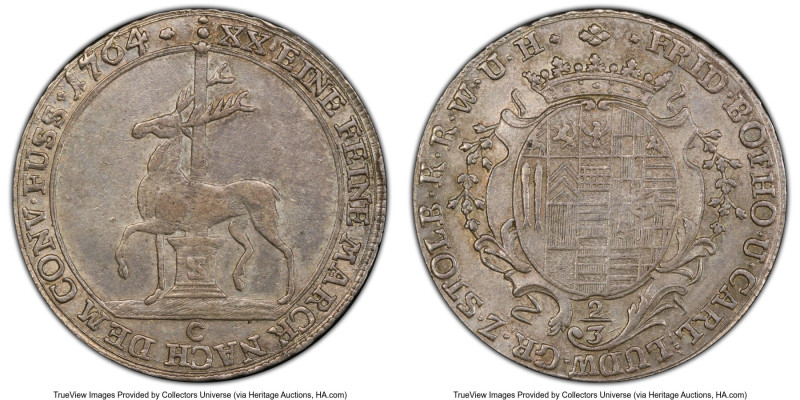 Stolberg-Stolberg. Friedrich Botho & Karl Ludwig 2/3 Taler 1764-C AU55 PCGS, Sto...