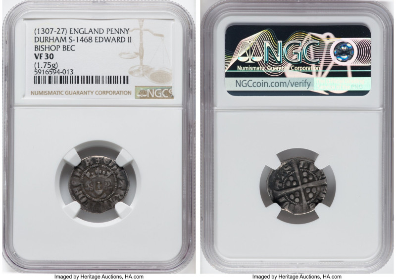 Edward II Penny (1307-1327) VF30 NGC, Durham mint, Bishop Bec, cross moline mm, ...