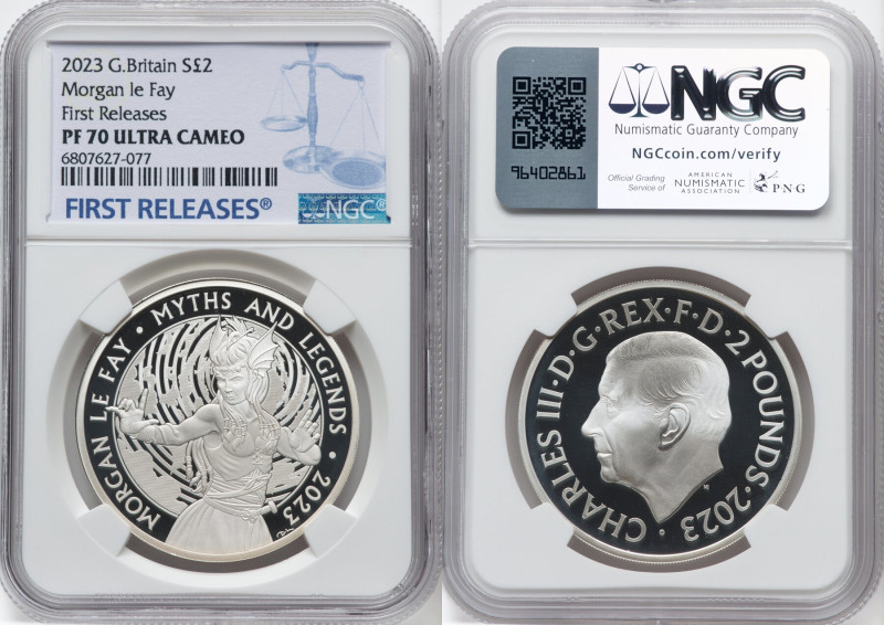 Charles III silver Proof "Morgan le Fay" 2 Pounds (1 oz) 2023 PR70 Ultra Cameo N...