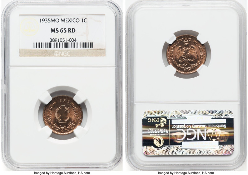 Estados Unidos Pair of Certified Centavos Red NGC, 1) 1935-Mo MS65 2) 1942-Mo MS...