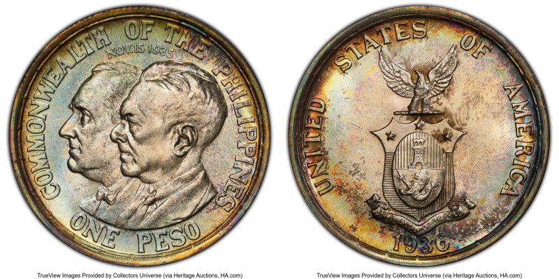 USA Administration "Roosevelt-Quezon" Peso 1936-M MS67 PCGS, Manila mint, KM177....