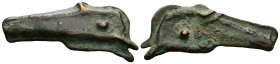 Skythia, Olbia. Cast Ae, 1.68 g 27.16 mm. (5th century BC).
Obv: Dolphin.
Rev: Dolphin.
Ref:SNG SHM 251-302.
Fine