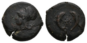 Sicily, Syracuse. Dionysios I. Ae Drachm, 28.93 g 32.84 mm. 405-367 BC. 
Obv: Head of Athena left, wearing Corinthian helmet with neck guard and bowl ...