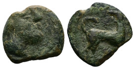 Sicily, Eryx. Ae Onkia, 0.71 g 9.72 mm. Circa 410 BC. 
Obv: Bearded head right 
Rev: Hound standing right, head left. 
Ref: Campana 30; CNS I, 7; SNG ...