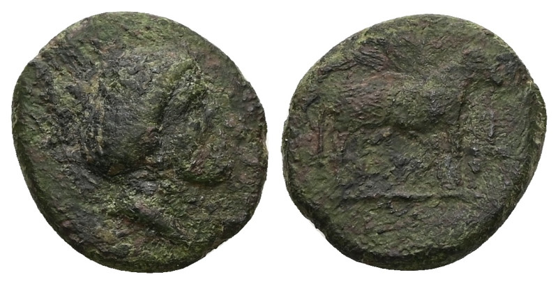 Sicily, Nakona. Ae, 4.37 g 17.11 mm. Circa 330-310 BC. 
Obv: Female head to righ...