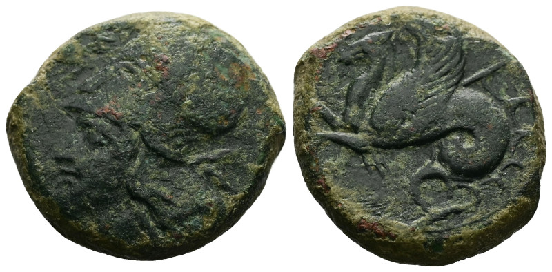 Sicily, Syracuse. Ae, 6.24 g 18.01 mm. Time of Dionysios I. circa 405-367 BC. 
O...