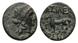 Kings of Thrace. Mostidos. Ae, 1.12 g 12.45 mm. Circa 125-85/79 BC. 
Obv: Laureate head of Apollo right.
Rev: ΒΑΣΙΛΕΩΣ / ΜΟΣΤΙΔΟΣ. Horse prancing left...