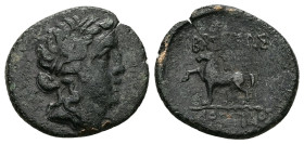 Kings of Thrace. Mostidos. Ae. 5.12 g 22.13 mm. Circa 125-85/79 BC. 
Obv: Laureate head of Apollo right.
Rev: ΒΑΣΙΛΕΩΣ / ΜΟΣΤΙΔΟΣ.Horse prancing left....