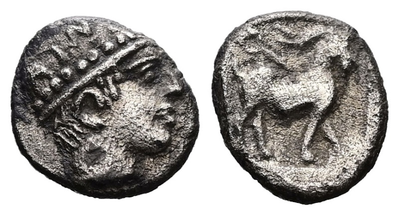 Thrace. Ainos. AR Obol, 0.32 g 6.71 mm. Late 5th century BC. 
Obv: AIN, Head of ...