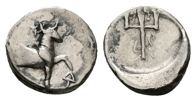 Thrace. Byzantion. AR Hemidrachm, 1.74 g 12.29 mm. Circa 353-340 BC.
Obv: Forepa...
