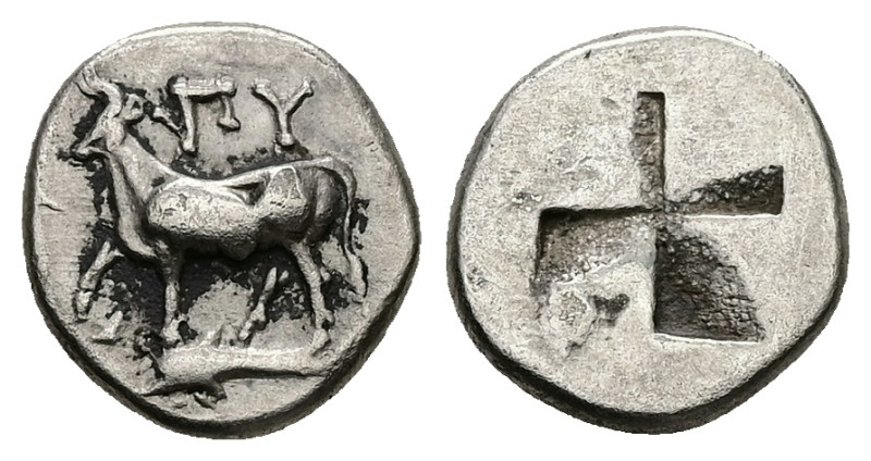 Thrace, Byzantion. AR Hemidrachm, 2.48 g 14.06 mm. Circa 340-320 BC.
Obv: Bull s...