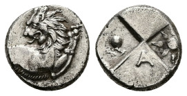 Thrace, Chersonesos. AR Hemidrachm, 2.33 g 12.80 mm. Circa 386-338 BC.
Obv: Forepart of lion right, head left.
Rev: Quadripartite incuse square, wit...
