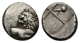 Thrace. Chersonesos. AR Hemidrachm, 2.22 g 13.07 mm. Circa 386-338 BC.
Obv: Forepart of lion right, head left.
Rev: Quadripartite incuse square with a...