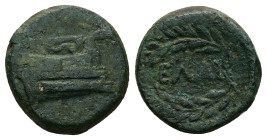 Thrace, Elaious. AE, 6.27 g 17.92 mm. Circa 4th-3rd centuries BC.
Obv: Prow of war galley right, acrostolium as stag's head.
Rev: EΛΑI within laurel w...