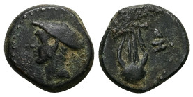 Thrace, Sestos. Ae, 3.26 g 16.67 mm. Circa 300 BC.
Obv: Head of Hermes left, wearing petasos.
Rev: ΣH. Kithara.
Ref: Von Fritze 16; HGC 3.2, 1648.
Fin...