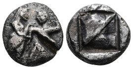 Thraco-Macedonian Region, Berge. AR Stater,8.23 g 19.69 mm. Previously identified as either Lete or Siris. Circa 525-480 BC. 
Obv: Ithyphallic satyr s...