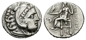 Kings of Macedon, Alexander III 'the Great', AR Drachm, 4.22 g 17.70 mm. 336-323 BC. Kolophon.
Obv: Head of Herakles right, wearing lion skin.
Rev: AΛ...