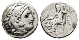 Kings of Macedon. Alexander III 'the Great'. AR Drachm, 4.11 g 18.13 mm. 336-323 BC. Lampsakos.
Obv: Head of Herakles right, wearing lion skin.
Rev: A...
