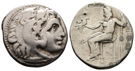 Kings of Macedon, Alexander III 'the Great', AR Drachm, 2.43 g 17.57 mm. 336-323 BC. Kolophon.
Obv: Head of Herakles right, wearing lion skin.
Rev: AΛ...