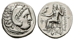 Kings of Macedon. Alexander III 'the Great'. AR Drachm, 4.27 g 18.74 mm. 336-323 BC. Kolophon.
Obv: Head of Herakles right, wearing lion skin.
Rev: ...