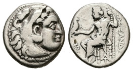 Kings of Macedon, Alexander III 'the Great'. AR Drachm, 4.16 g 17.02 mm. 336-323 BC. 
Obv: Head of Herakles right, wearing lion skin.
Rev: AΛΕΞΑΝΔΡΟΥ....