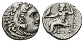 Kings of Macedon, Alexander III 'the Great', AR Drachm, 4.17 g 16.39 mm. 336-323 BC. 
Obv: Head of Herakles right, wearing lion skin.
Rev: AΛΕΞΑΝΔΡΟΥ....