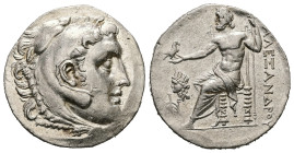 Kings of Macedon, Alexander III 'the Great'. 336-323 BC. AR Tetradrachm, 17.13 g 29.55 mm . Smyrna, Circa 220-200 BC.
Obv: Head of Herakles right wear...